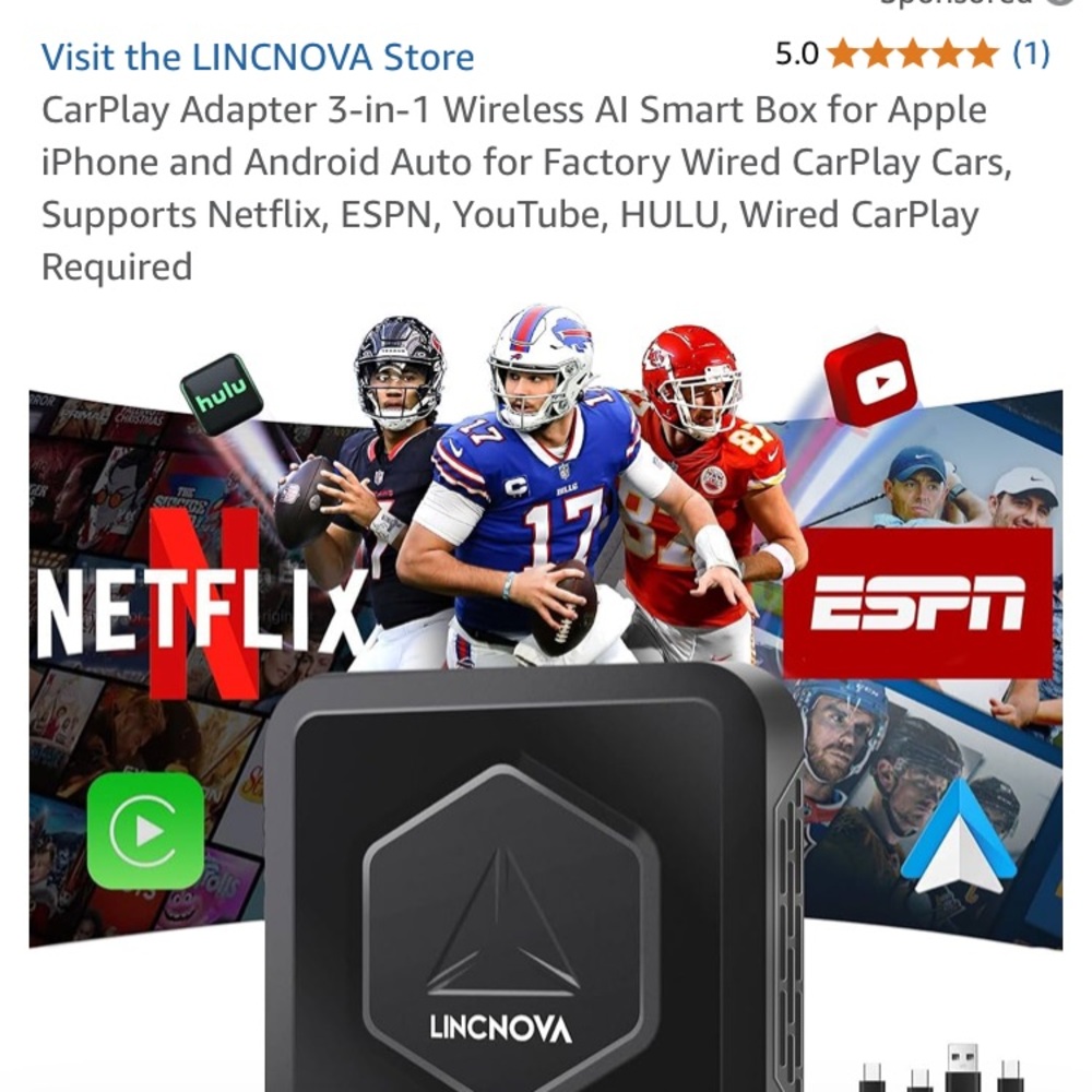 LINCOVA CarPlay Adapter 3-in-1 Wireless AI Smart Box